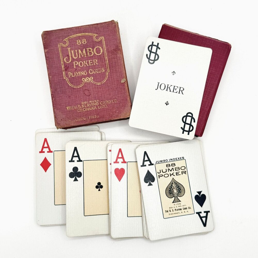 Vintage 88 Jumbo Poker Cards Deck US Playing Card Co Cincinnati Cushion Finish